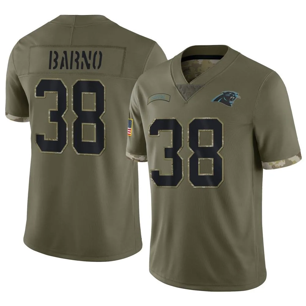 Men's Carolina Panthers Amare Barno Nike 2022 Salute To Service Limited Olive Jersey Men's Carolina Panthers Amare Barno Nike 2022 Salute To Service Limited Olive Jersey