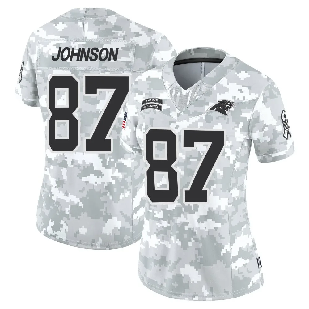 Women's Carolina Panthers Cam Johnson Nike 2024 Salute to Service Limited Arctic Camo Jersey Women's Carolina Panthers Cam Johnson Nike 2024 Salute to Service Limited Arctic Camo Jersey