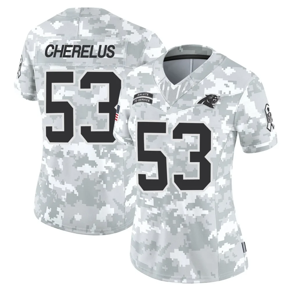 Women's Carolina Panthers Claudin Cherelus Nike 2024 Salute to Service Limited Arctic Camo Jersey Women's Carolina Panthers Claudin Cherelus Nike 2024 Salute to Service Limited Arctic Camo Jersey