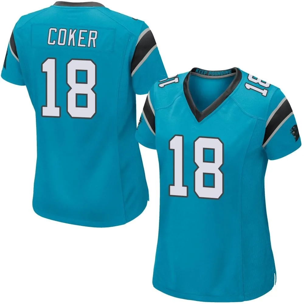 Women's Carolina Panthers Jalen Coker Nike Alternate Game Blue Jersey Women's Carolina Panthers Jalen Coker Nike Alternate Game Blue Jersey
