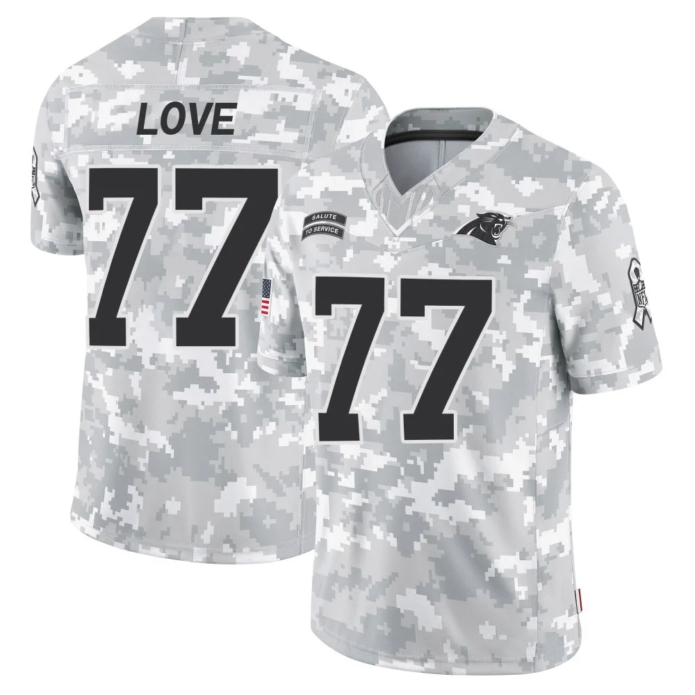 Men's Carolina Panthers Kyle Love Nike 2024 Salute to Service Limited Arctic Camo Jersey Men's Carolina Panthers Kyle Love Nike 2024 Salute to Service Limited Arctic Camo Jersey