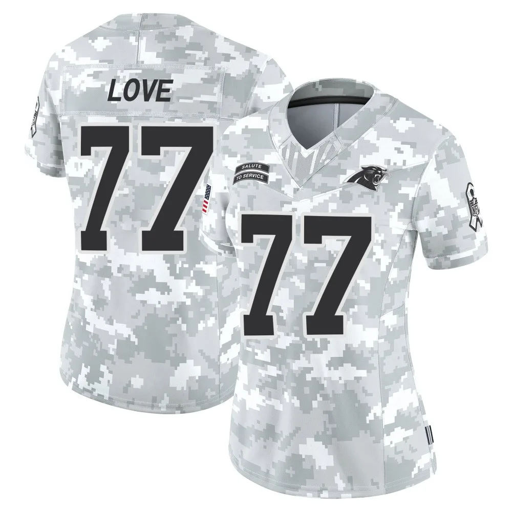 Women's Carolina Panthers Kyle Love Nike 2024 Salute to Service Limited Arctic Camo Jersey Women's Carolina Panthers Kyle Love Nike 2024 Salute to Service Limited Arctic Camo Jersey
