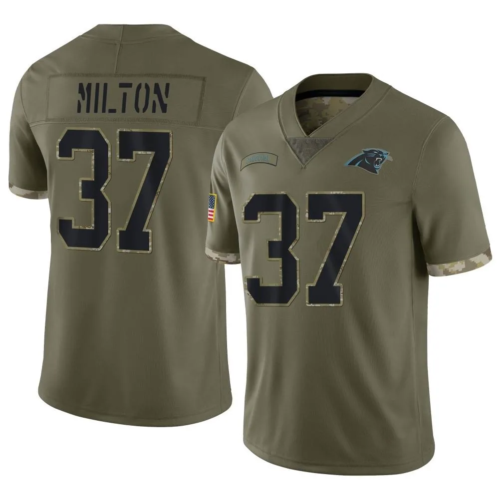 Men's Carolina Panthers Mark Milton Nike 2022 Salute To Service Limited Olive Jersey Men's Carolina Panthers Mark Milton Nike 2022 Salute To Service Limited Olive Jersey