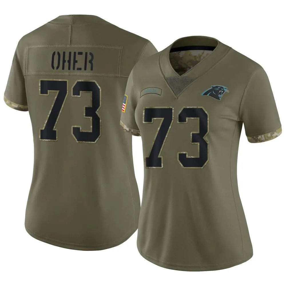 Women's Carolina Panthers Michael Oher Nike 2022 Salute To Service Limited Olive Jersey Women's Carolina Panthers Michael Oher Nike 2022 Salute To Service Limited Olive Jersey